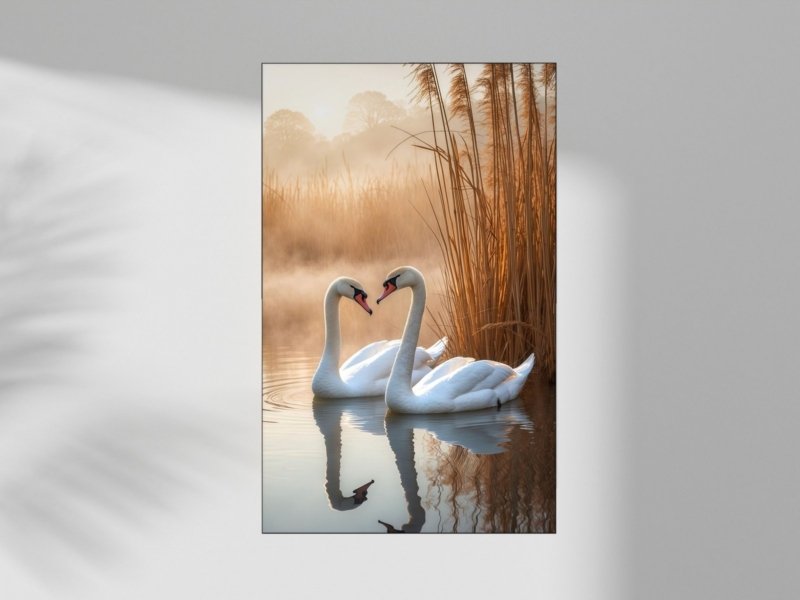 swan lake romance canvas wall art shown framed on a wall