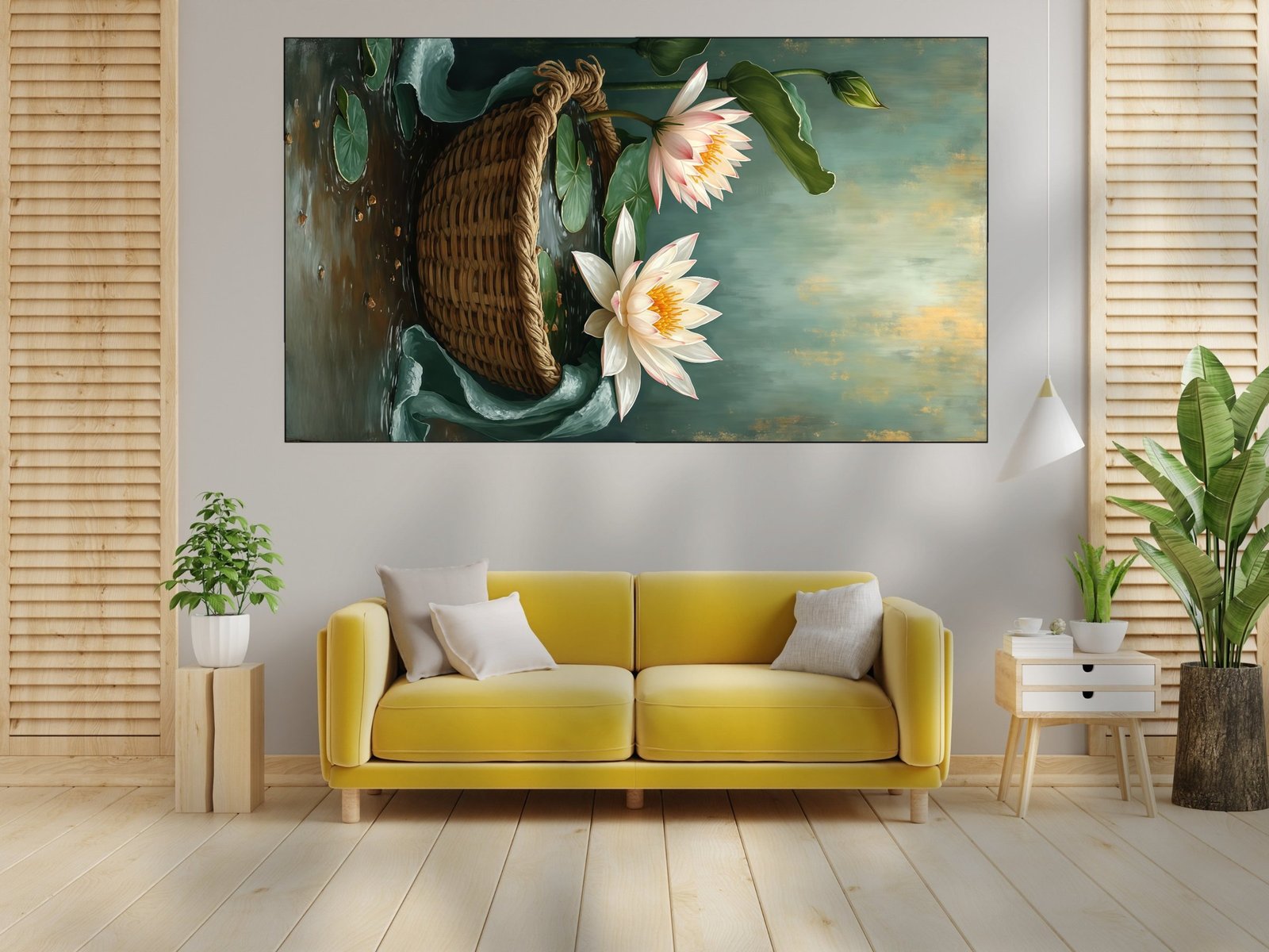 Lotus Basket Still Life canvas wall art placement