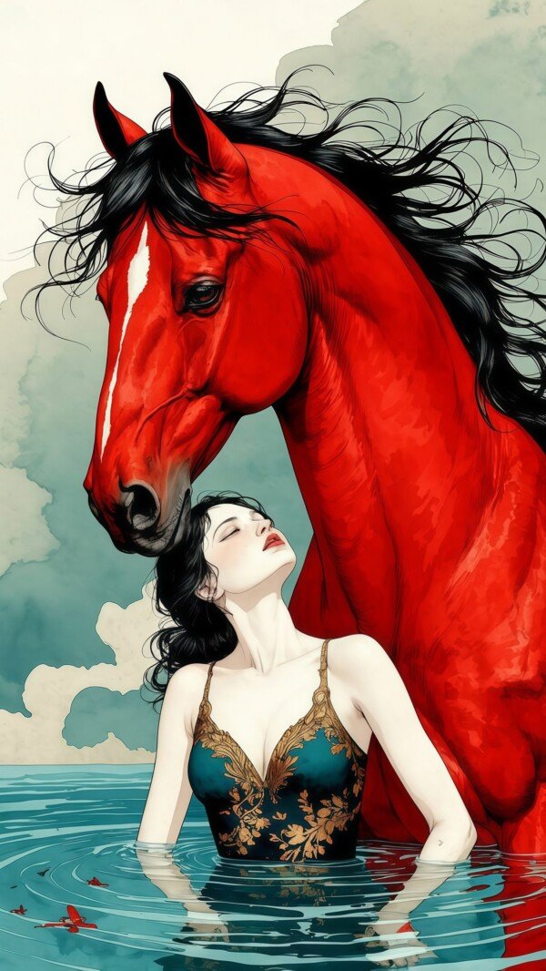 crimson horse reverie canvas wall art