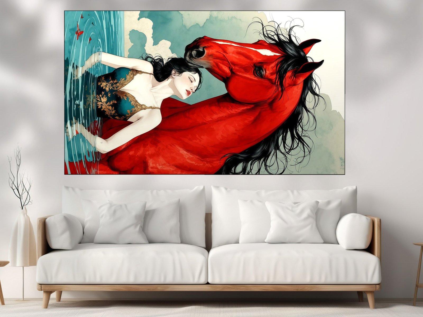 Crimson Horse Reverie canvas wall art placement
