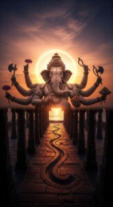 Ganesha Dawn Silhouette Canvas Wall Art 3x4 Feet – Floating Frame – Premium Digital Canvas Print – Living Room & गृह आध्यात्मिक दीवार सजावट