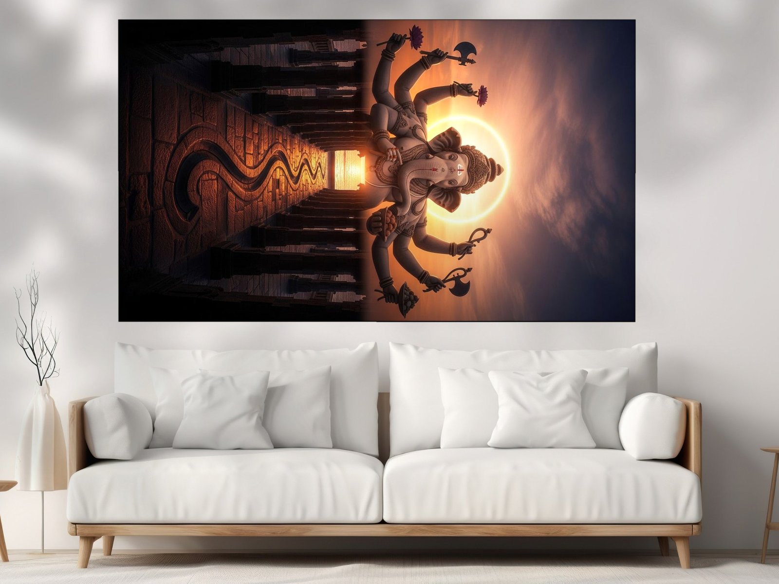 Ganesha Dawn Silhouette framed canvas wall art