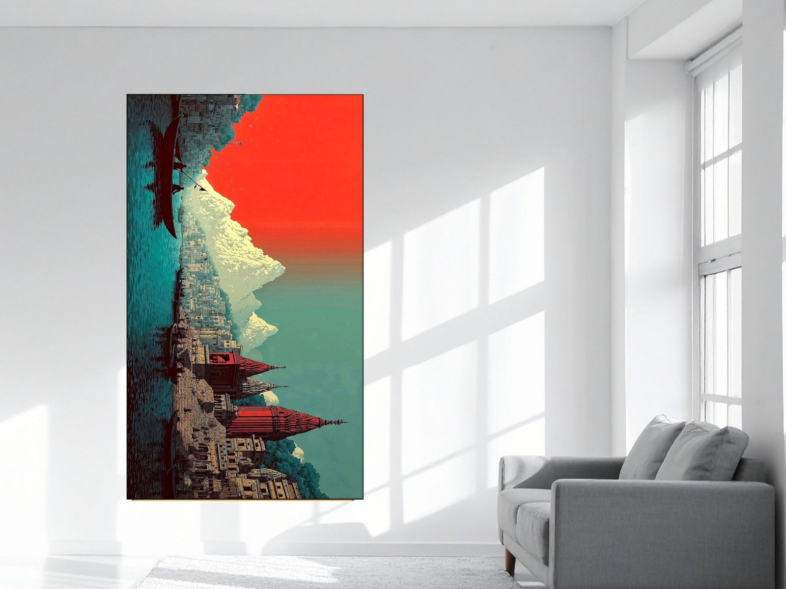 Varanasi Teal Poster canvas wall art placement