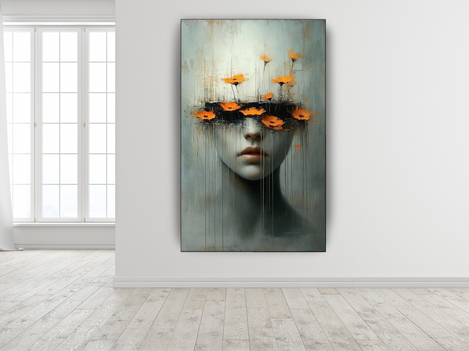 Marigold Dreams Portrait canvas wall art placement