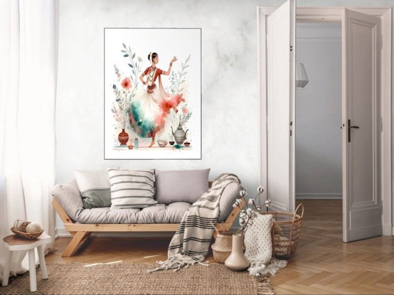 indian classical dancer canvas wall art room mockup 2