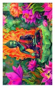 Neon Jungle Buddha Canvas Wall Art 3x4 Feet – Floating Frame – Premium Digital Canvas Print – Living Room & गृह आध्यात्मिक दीवार सजावट