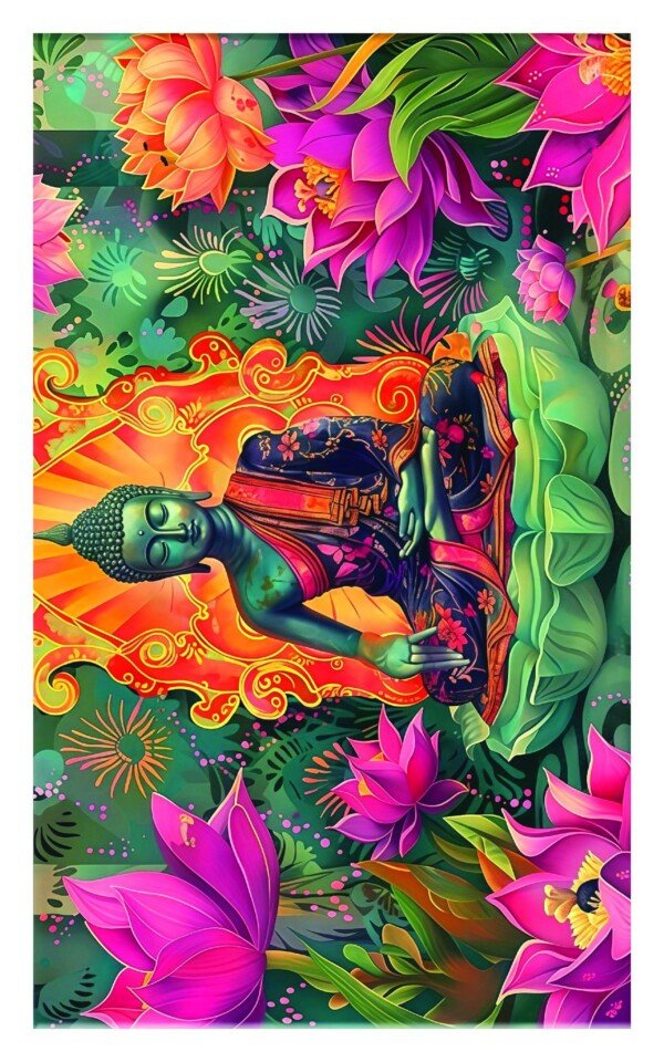 neon jungle buddha canvas wall art