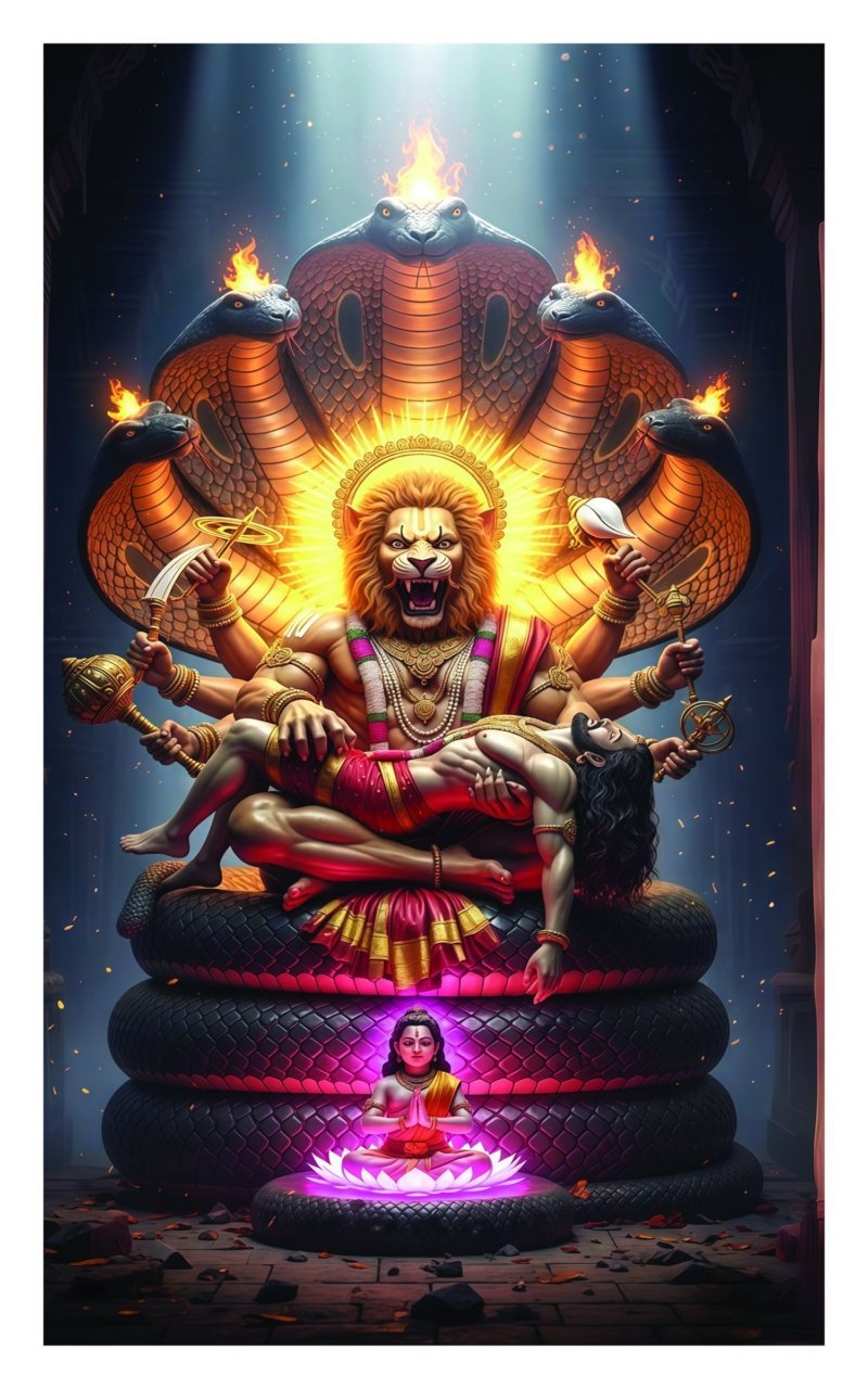 narasimha on serpent throne canvas wall art