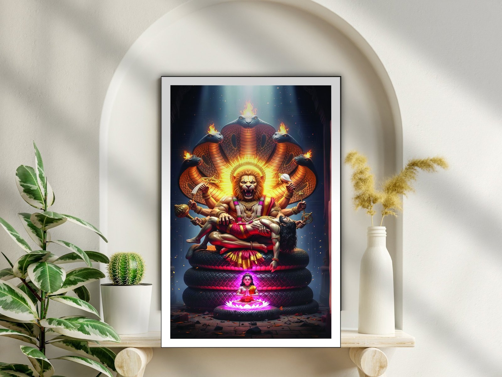 Narasimha on Serpent Throne canvas wall art placement
