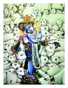 Krishna with White Cows Canvas Wall Art 3x4 Feet – Floating Frame – Premium Digital Canvas Print – Living Room & गृह आध्यात्मिक दीवार सजावट
