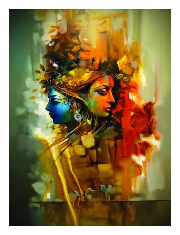 radha krishna painted faces canvas wall art
