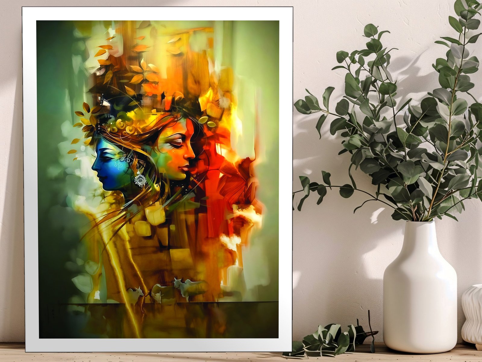 Radha Krishna Painted Faces canvas wall art placement