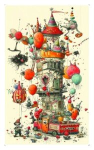 Whimsical Tower Scene Canvas Wall Art 3x4 Feet – Floating Frame – Premium Digital Canvas Print – Living Room & Home Spiritual Wall Décor