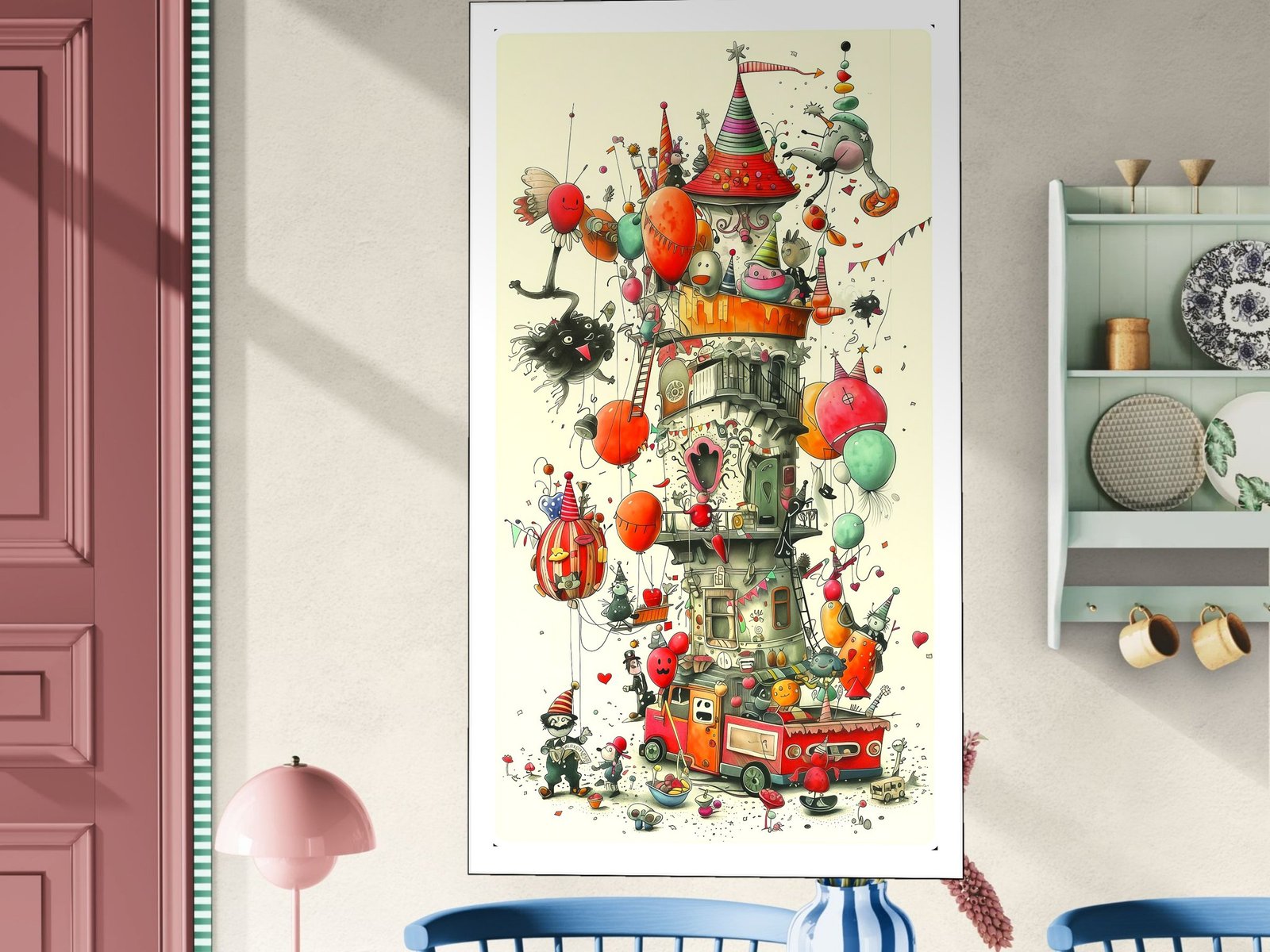 Whimsical Tower Scene canvas wall art placement