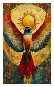 Sun Phoenix Vintage Art Canvas Wall Art 3x4 Feet – Floating Frame – Premium Digital Canvas Print – Living Room & गृह आध्यात्मिक दीवार सजावट