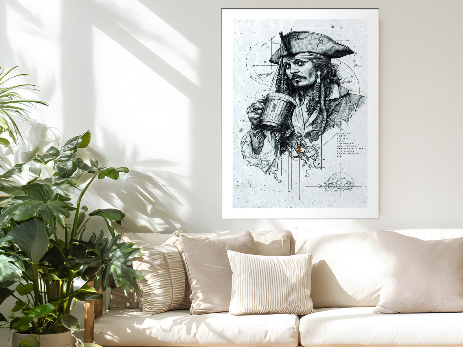 Pirate Captain Sketch canvas wall art placement