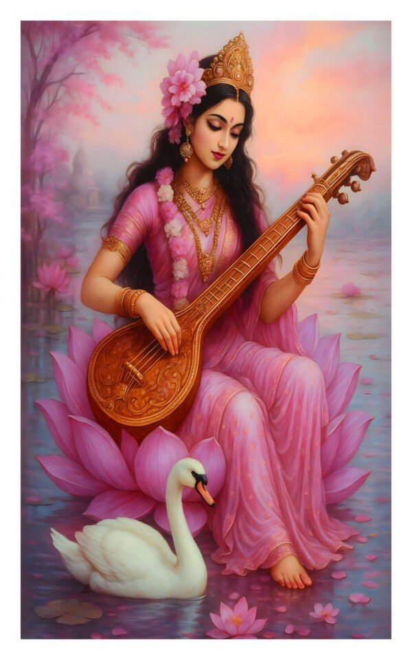 saraswati with swan canvas wall art