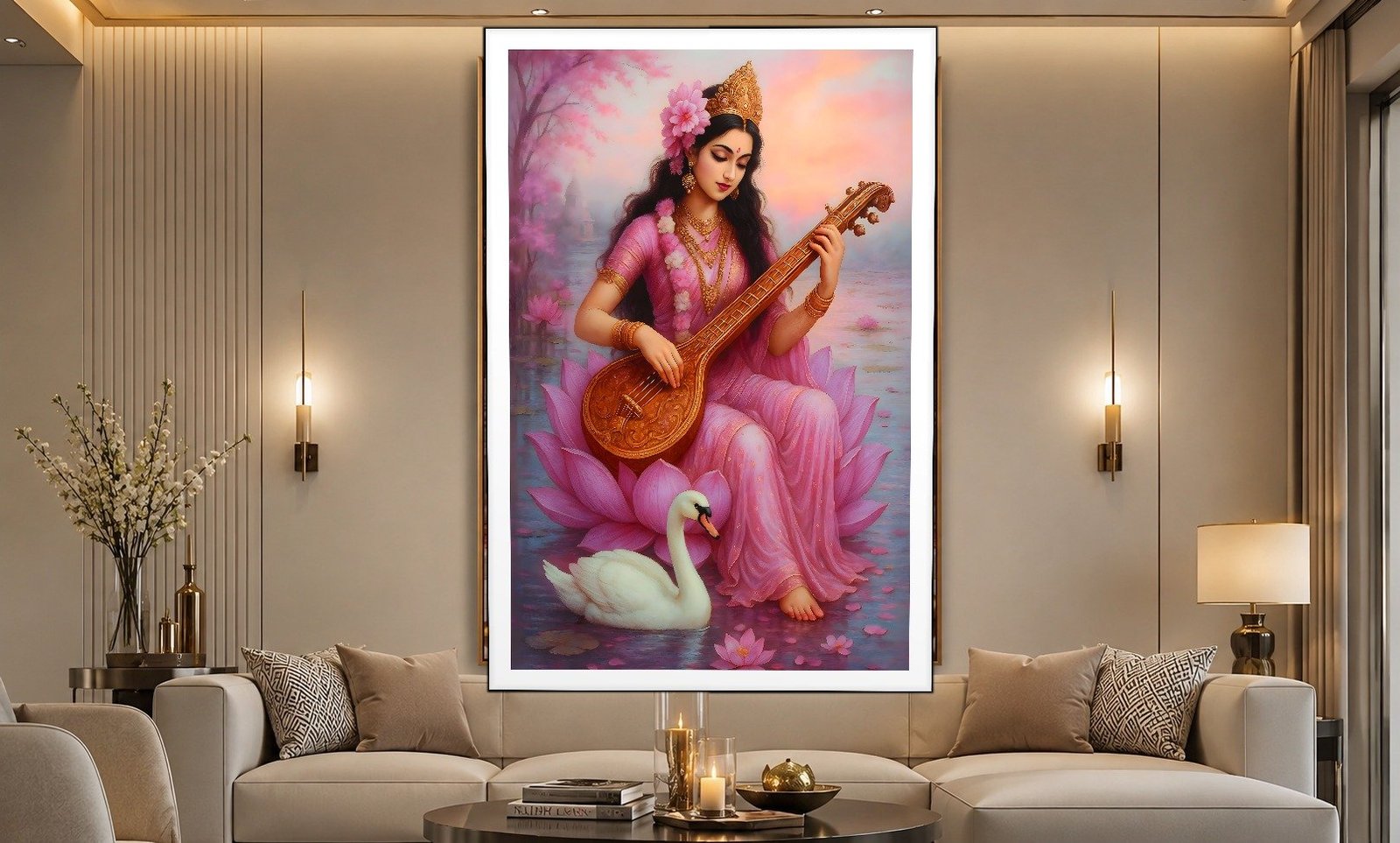 Saraswati with Swan canvas wall art placement