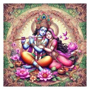 Krishna with Radha Canvas Wall Art 3x4 Feet – Floating Frame – Premium Digital Canvas Print – Living Room & Home Spiritual Wall Décor