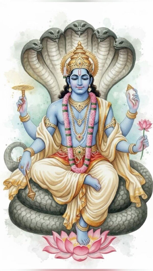 vishnu on shesha canvas wall art