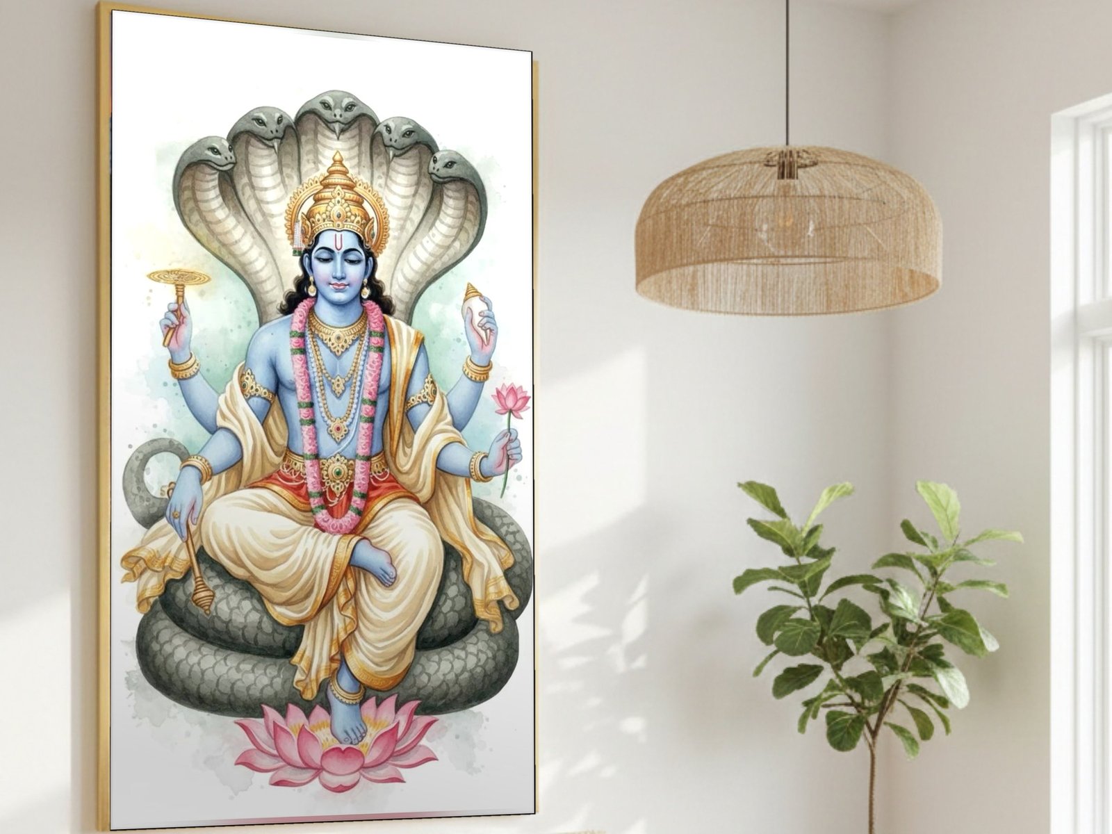 Vishnu on Shesha framed canvas wall art