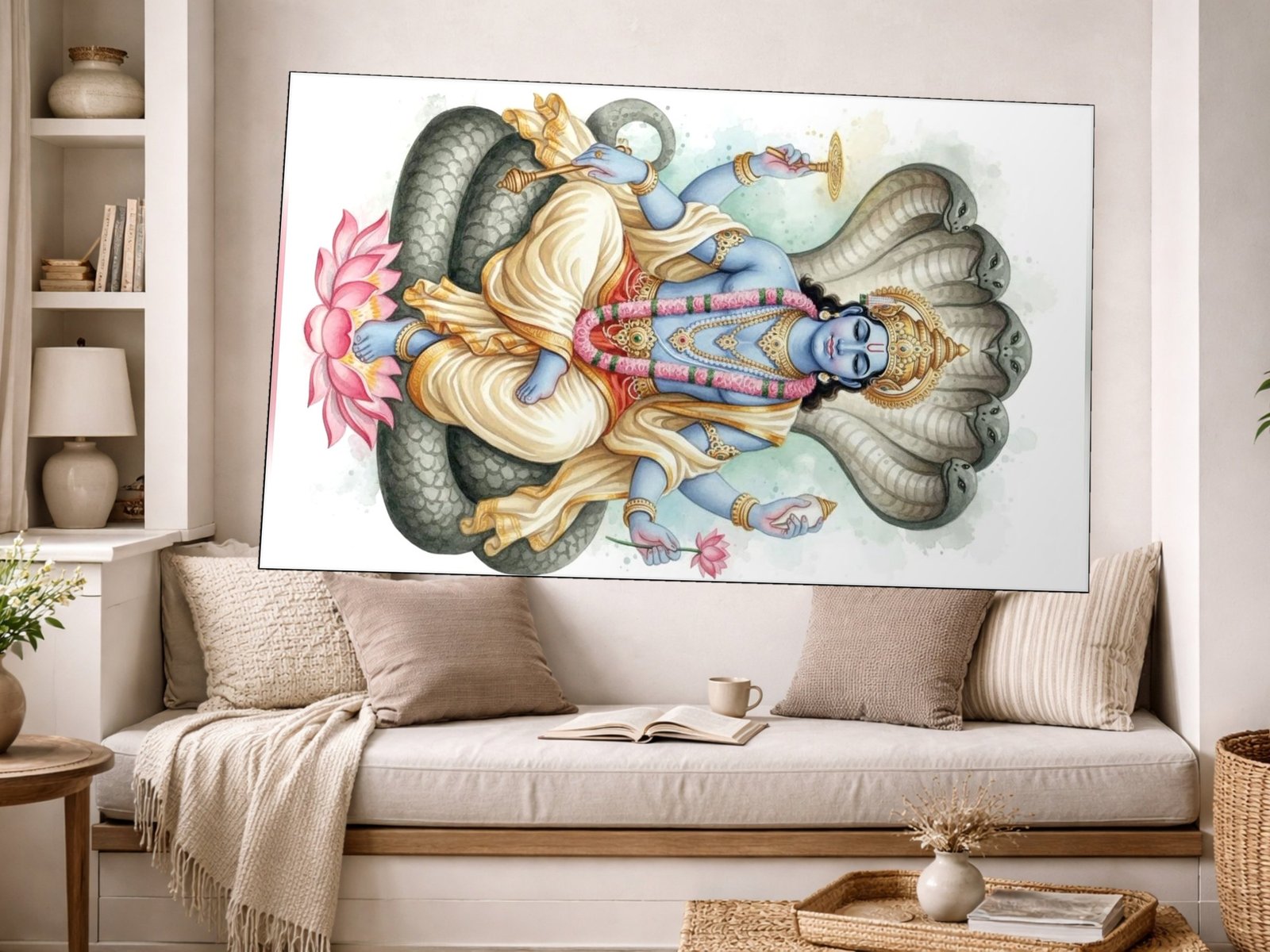 Vishnu on Shesha canvas wall art placement