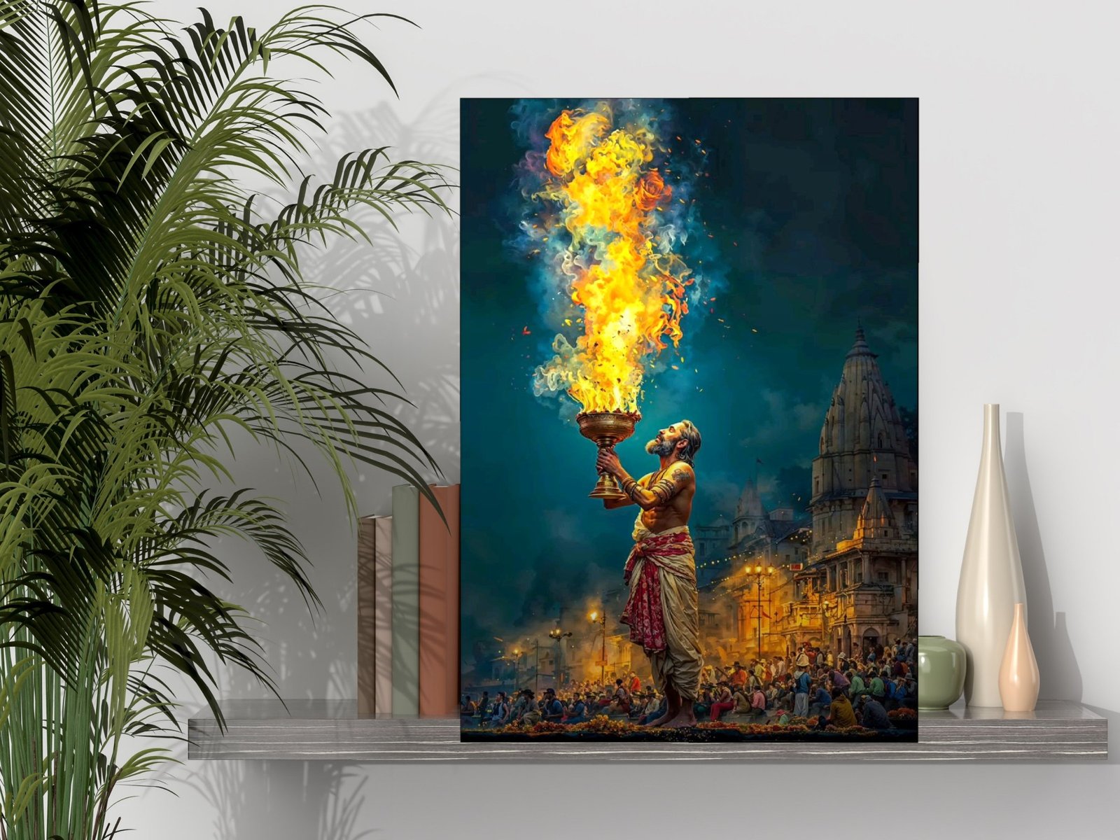 Ganga Aarti Flame canvas wall art placement
