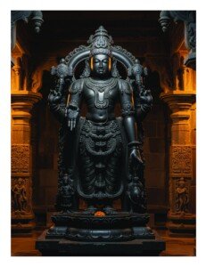 Temple Sanctum Vishnu Canvas Wall Art 3x4 Feet – Floating Frame – Premium Digital Canvas Print – Living Room & Home Spiritual Wall Décor