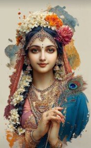 Radha in Bridal Blooms Canvas Wall Art 3x4 Feet – Floating Frame – Premium Digital Canvas Print – Living Room & Home Spiritual Wall Décor