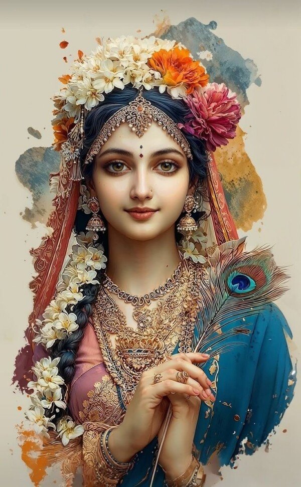 radha in bridal blooms canvas wall art