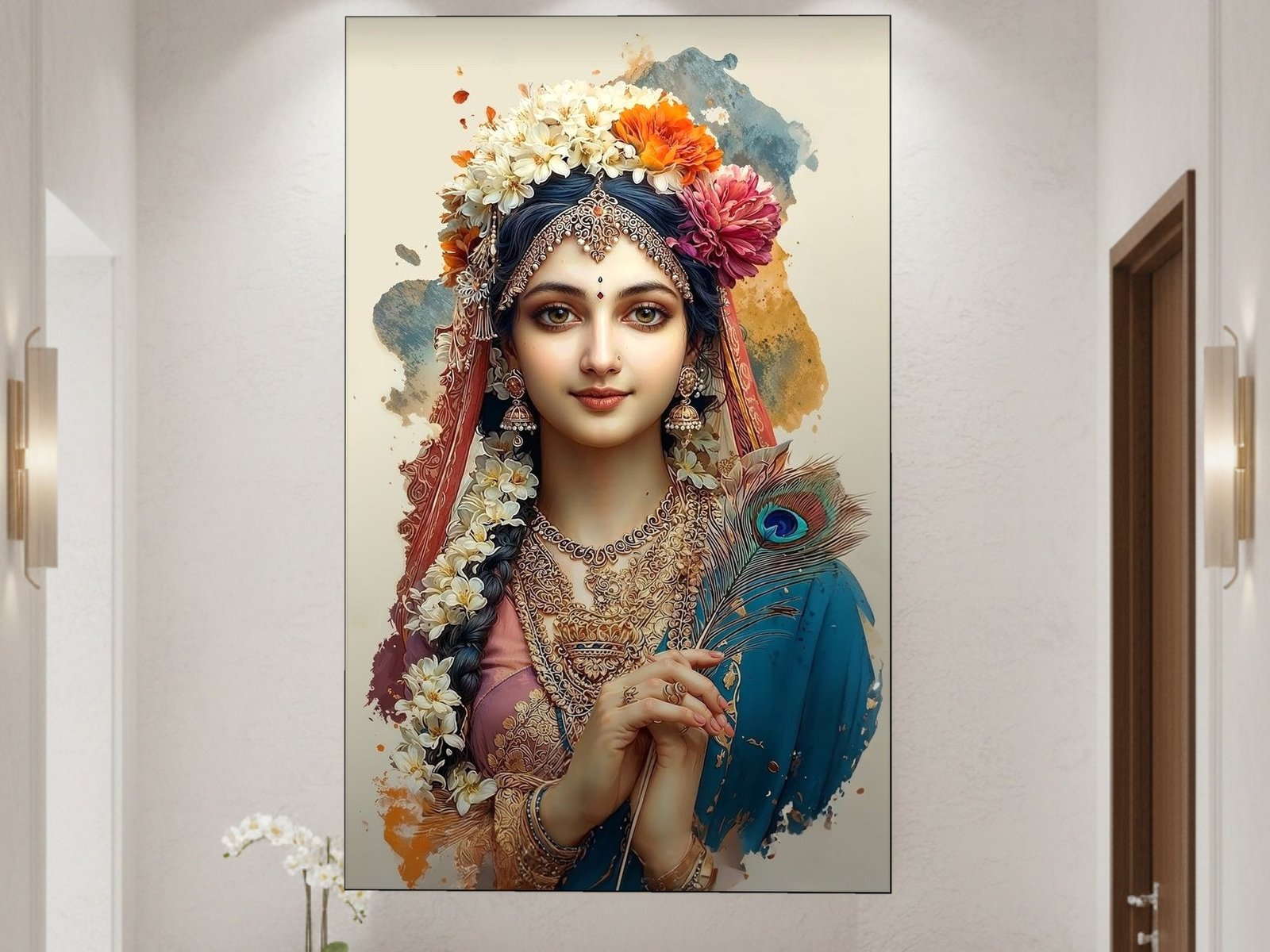 Radha in Bridal Blooms canvas wall art placement