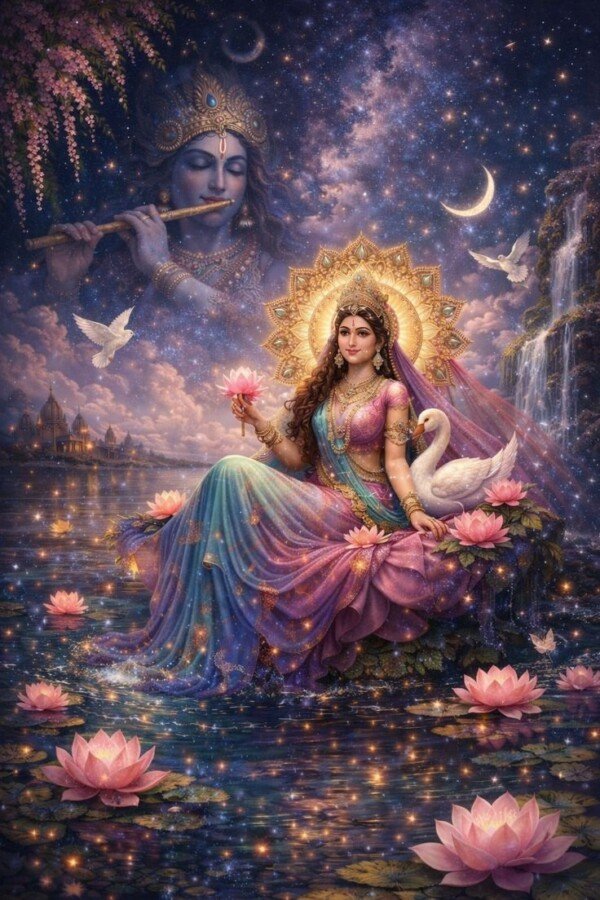 moonlit lotus radha canvas wall art