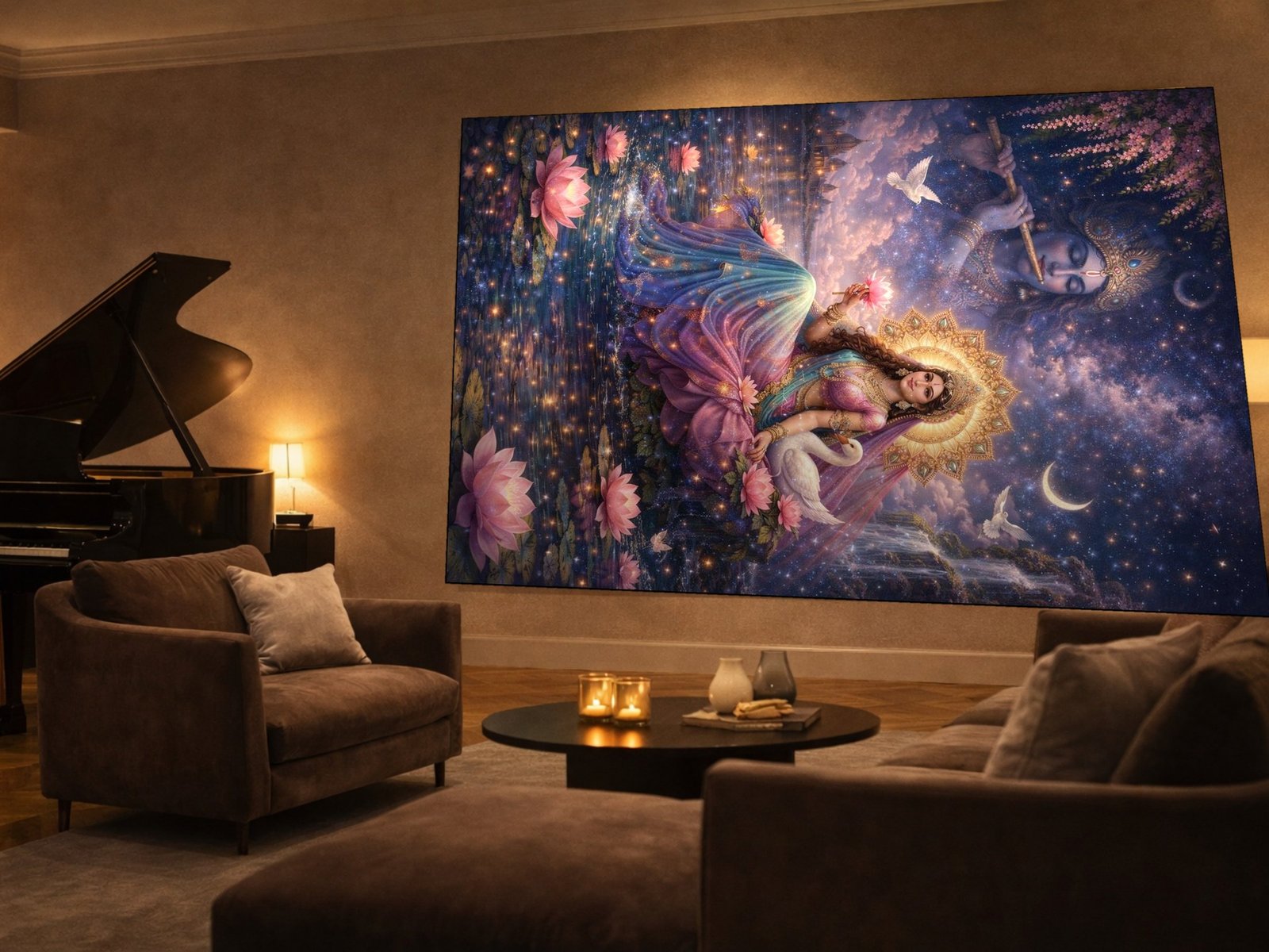 Moonlit Lotus Radha framed canvas wall art