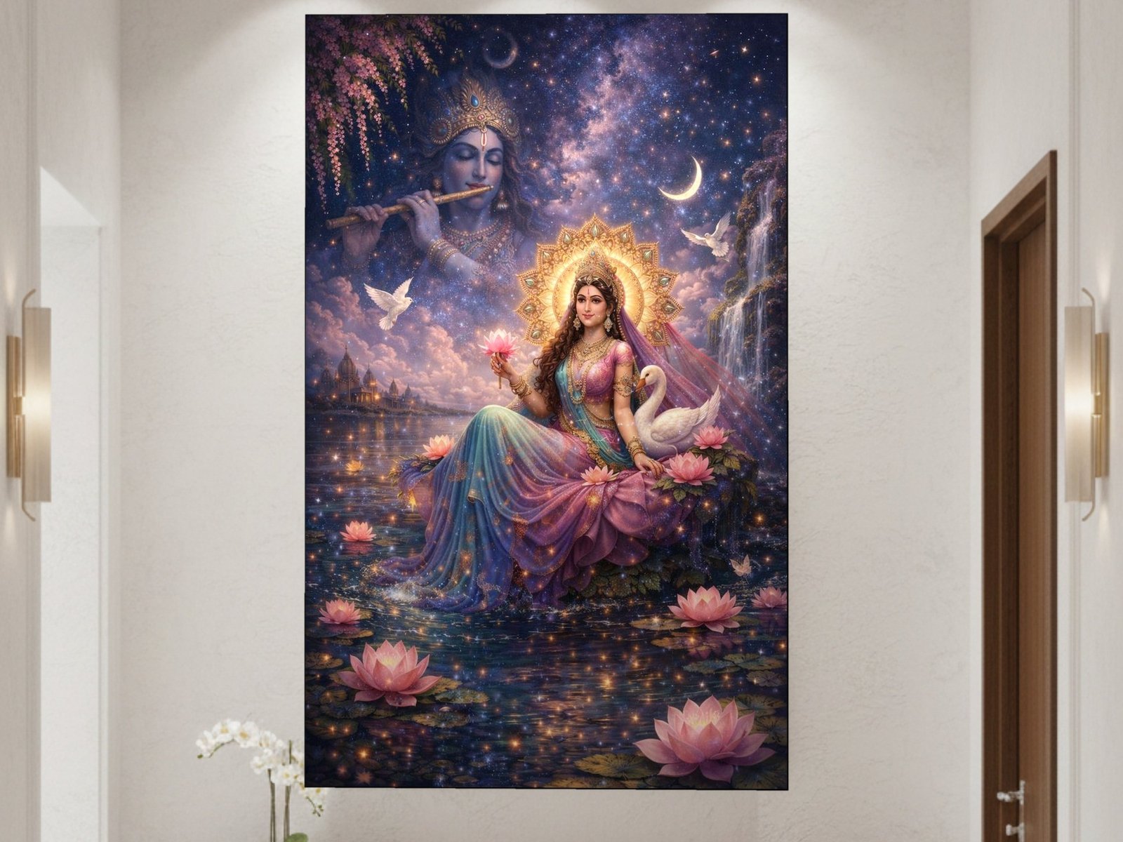 Moonlit Lotus Radha canvas wall art placement