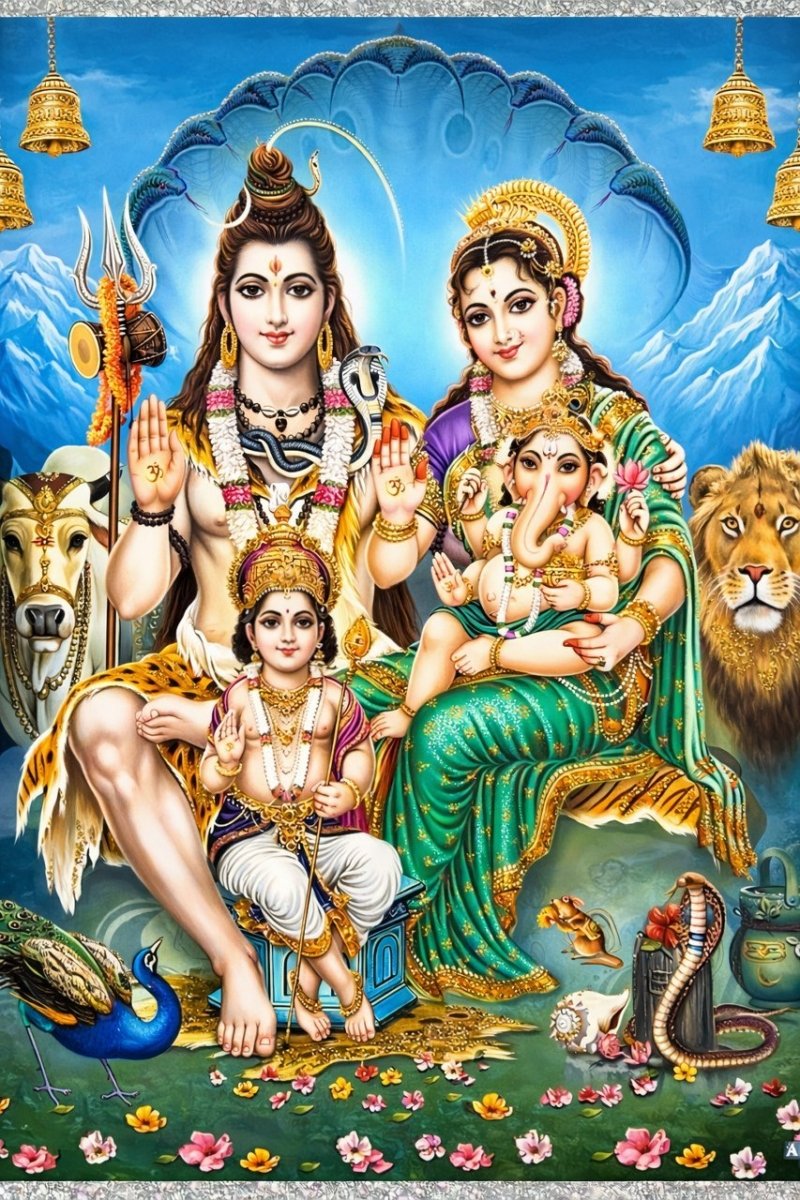shiva parivar with lion canvas wall art
