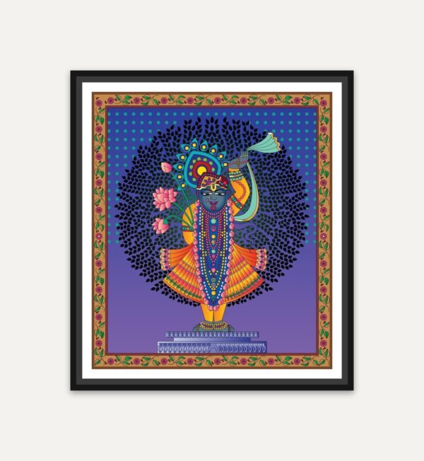 krishna standing tall canvas wall art shown framed on a wall
