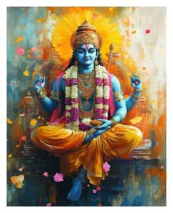 Vishnu Blue Form Canvas Wall Art 3x4 Feet – Floating Frame – Premium Digital Canvas Print – Living Room & Home Spiritual Wall Décor