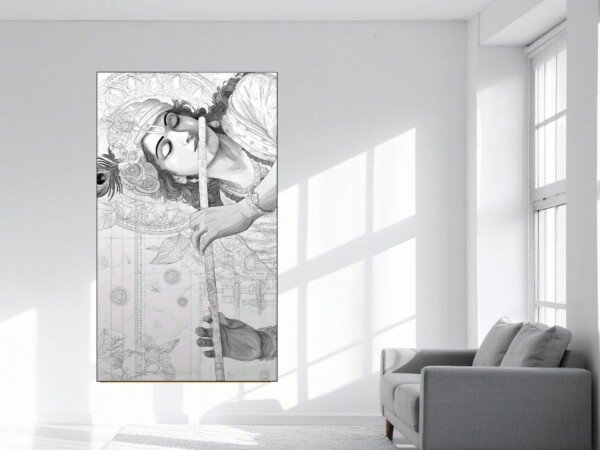 graphite muse sketch canvas wall art shown framed on a wall