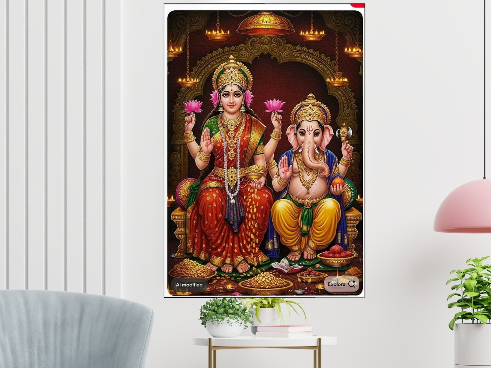 Lakshmi Ganesha Blessing canvas wall art placement
