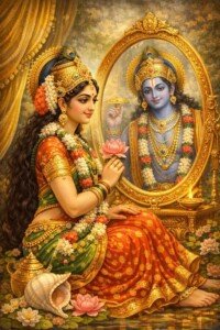 Radha's Mirror of Krishna Canvas Wall Art 3x4 Feet – Floating Frame – Premium Digital Canvas Print – Living Room & गृह आध्यात्मिक दीवार सजावट