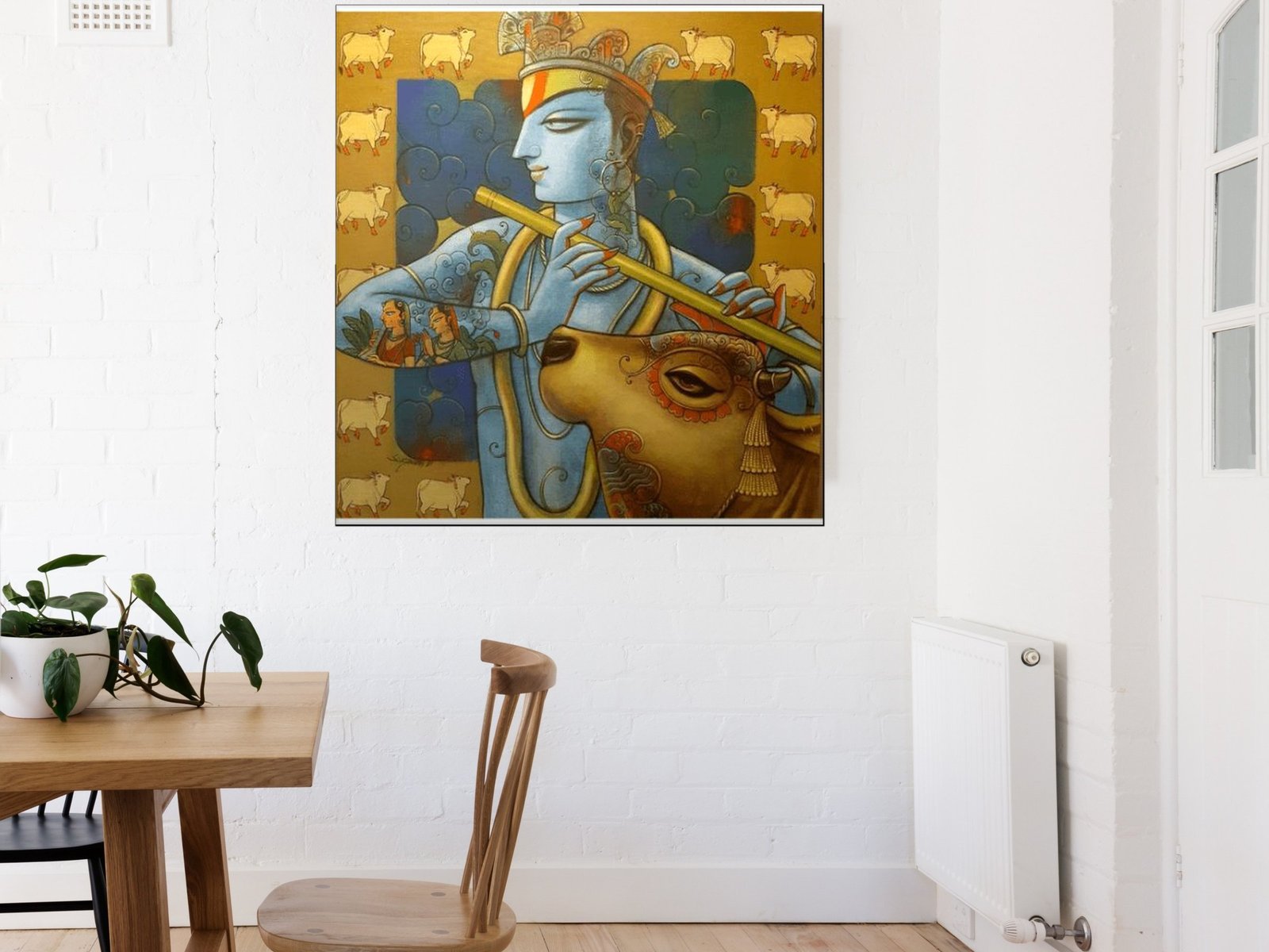 Krishna Cowherd Modern Art canvas wall art placement