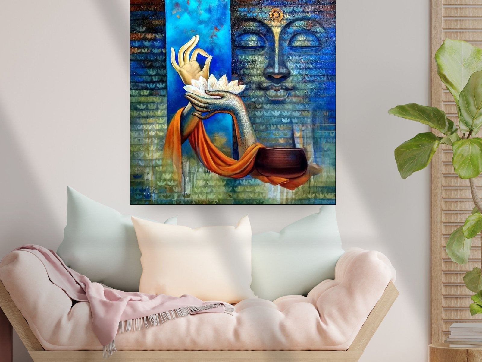 Buddha Offering Lotus canvas wall art placement