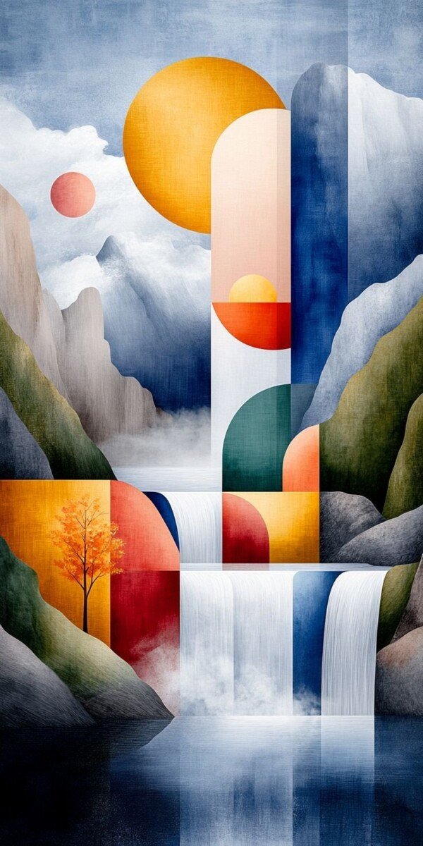geometric falls sunrise canvas wall art