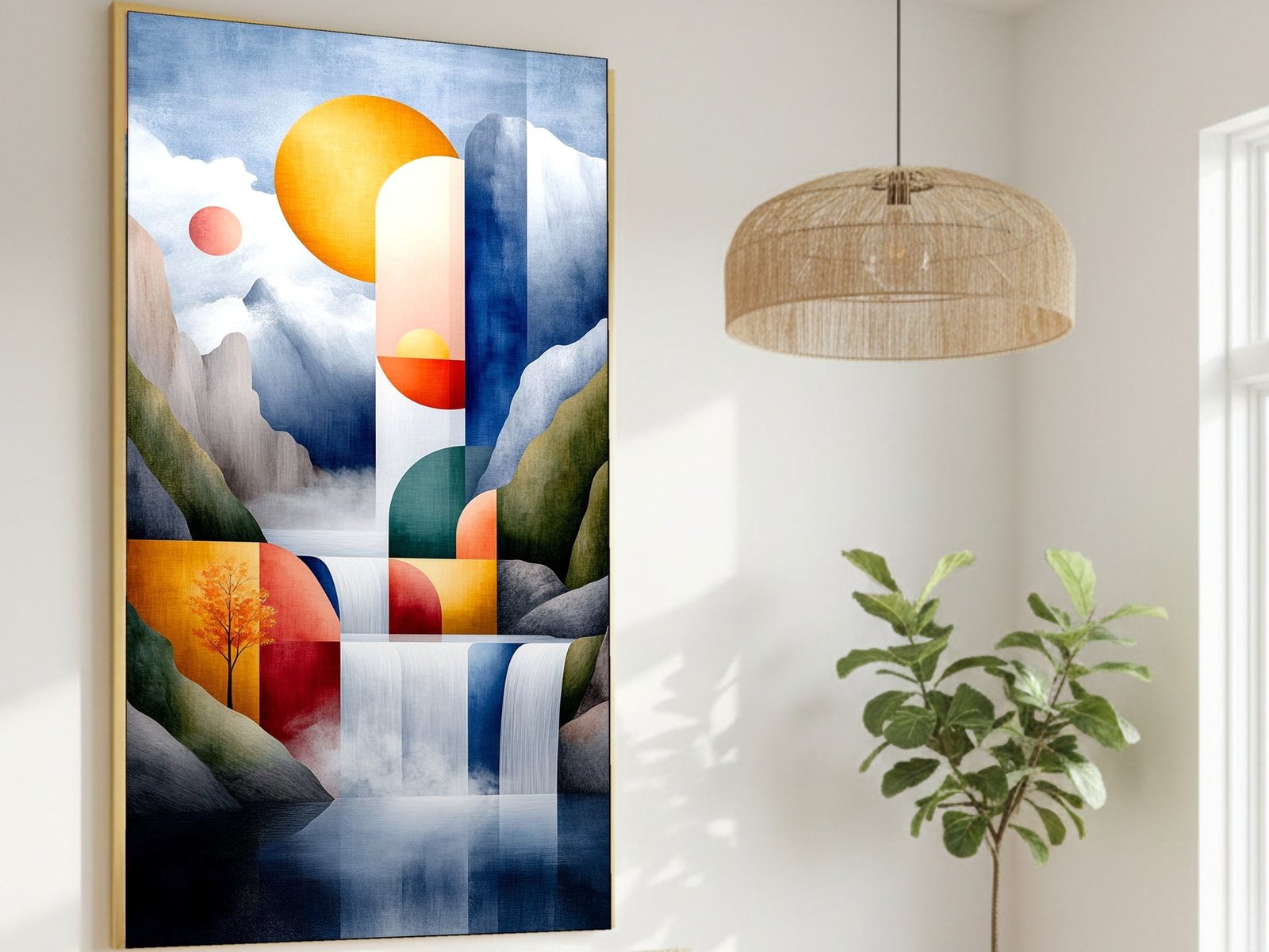 Geometric Falls Sunrise canvas wall art placement