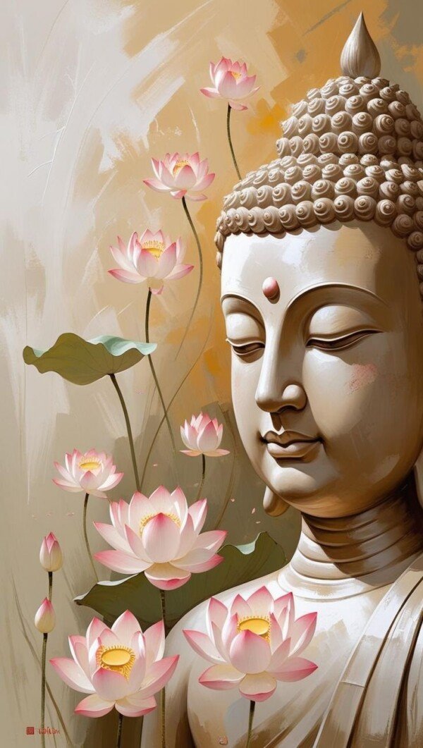 buddha among pink lotuses canvas wall art