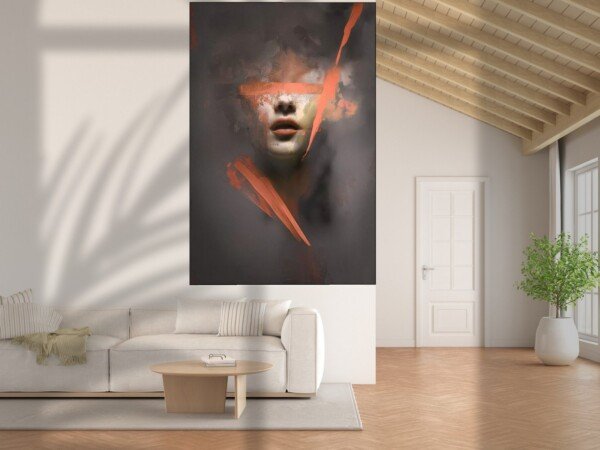 crimson veil portrait canvas wall art shown framed on a wall