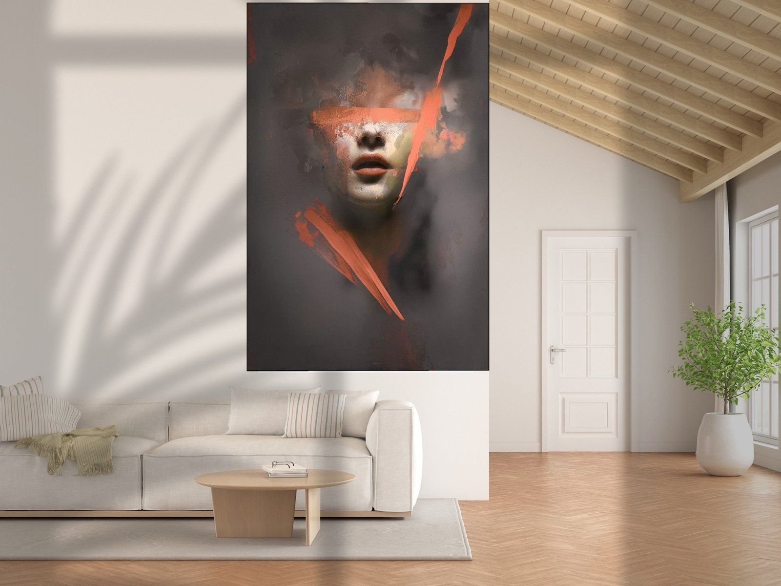 Crimson Veil Portrait framed canvas wall art