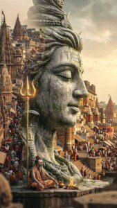 Shiva of the Ghats Canvas Wall Art 3x4 Feet – Floating Frame – Premium Digital Canvas Print – Living Room & Home Spiritual Wall Décor
