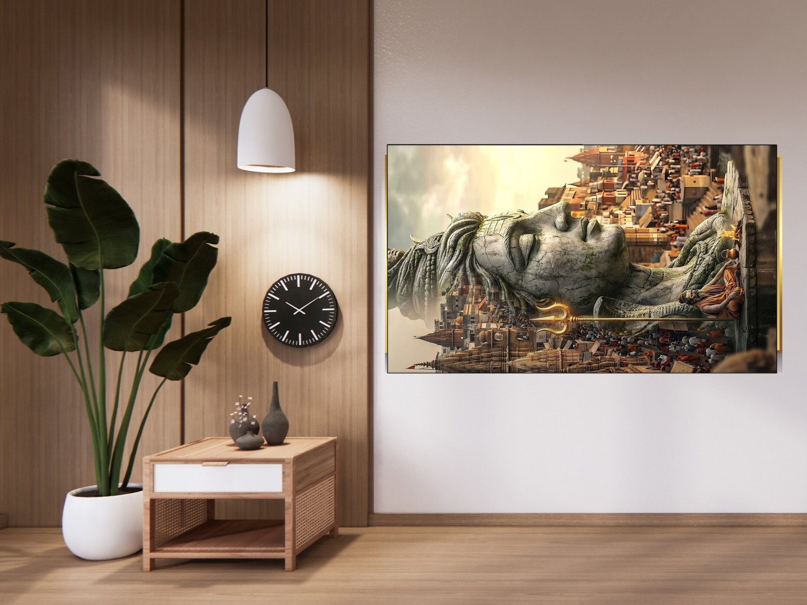 shiva of the ghats canvas wall art room mockup 1