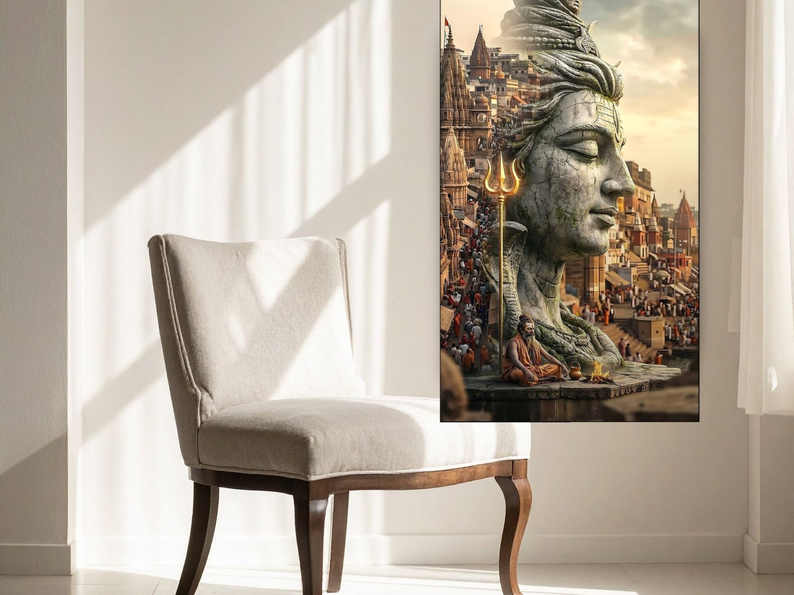 shiva of the ghats canvas wall art room mockup 2